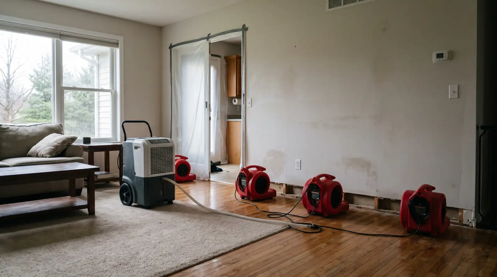 Water Damage Restoration Canby crew setting up drying equipment in a home